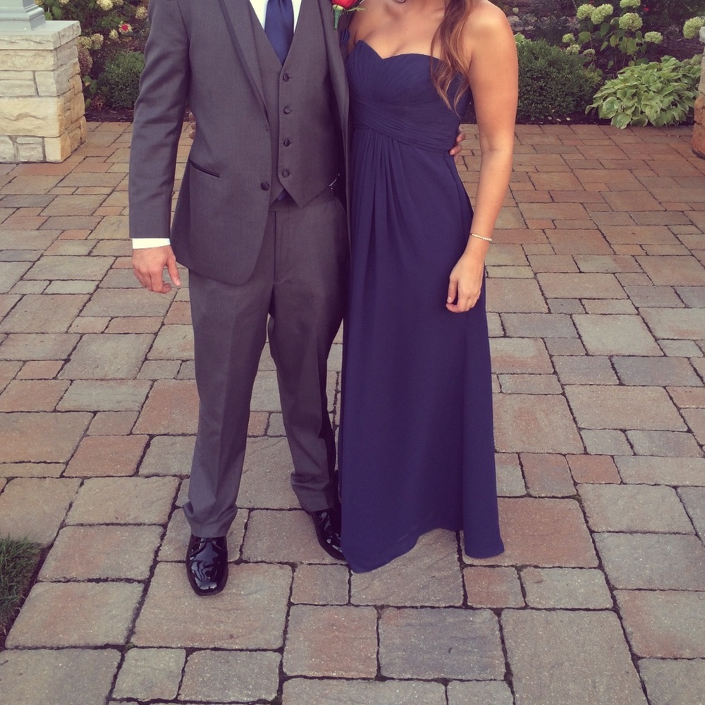 Navy strapless bridesmaid dress